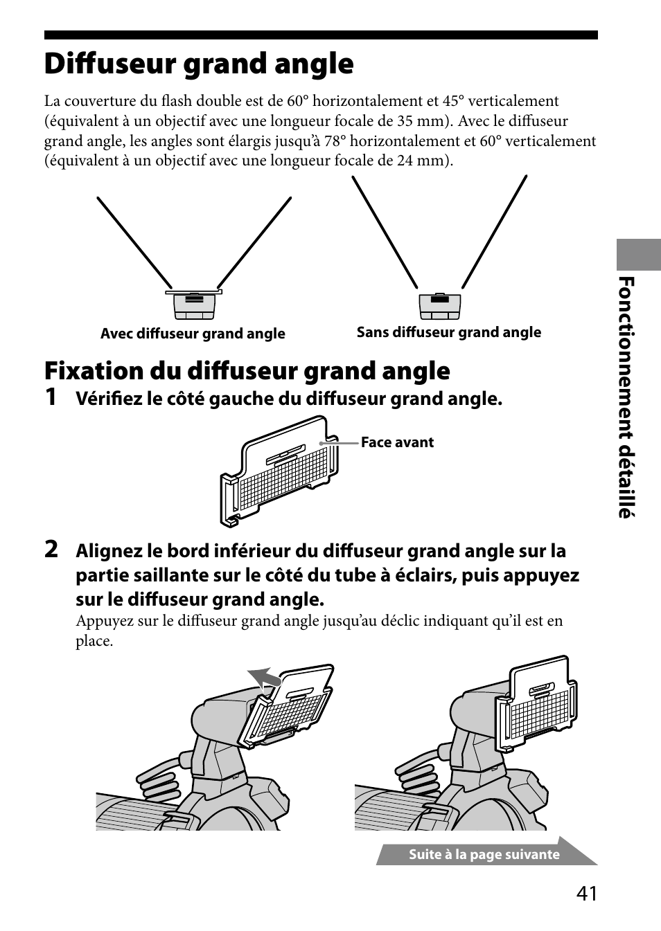 Diffuseur grand angle, Fixation du diffuseur grand angle 1 | Sony HVL-MT24AM User Manual | Page 101 / 293