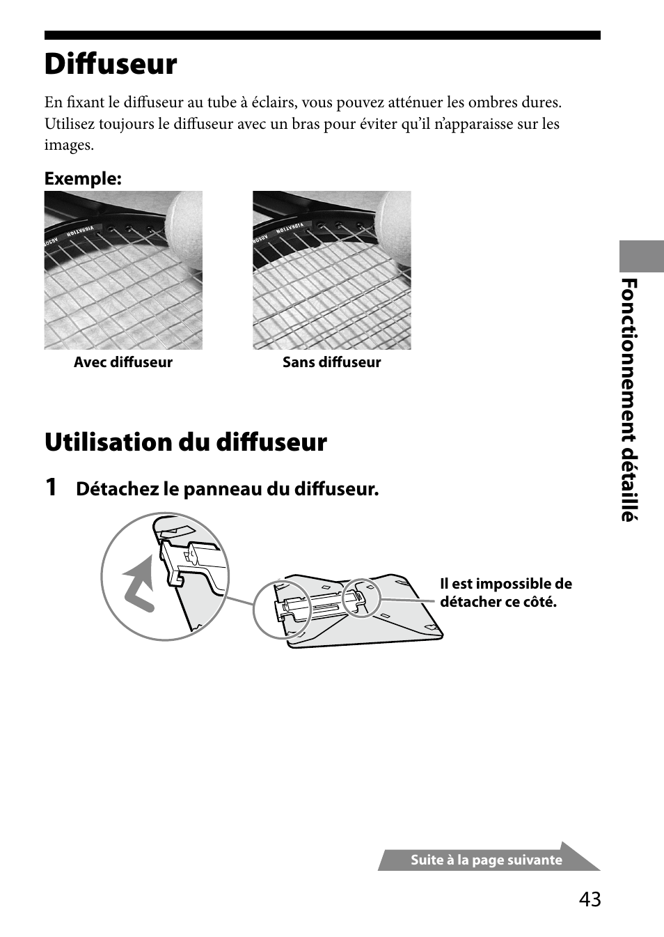 Diffuseur, Utilisation du diffuseur 1, Fonc tionnemen t détaillé | Sony HVL-MT24AM User Manual | Page 103 / 293