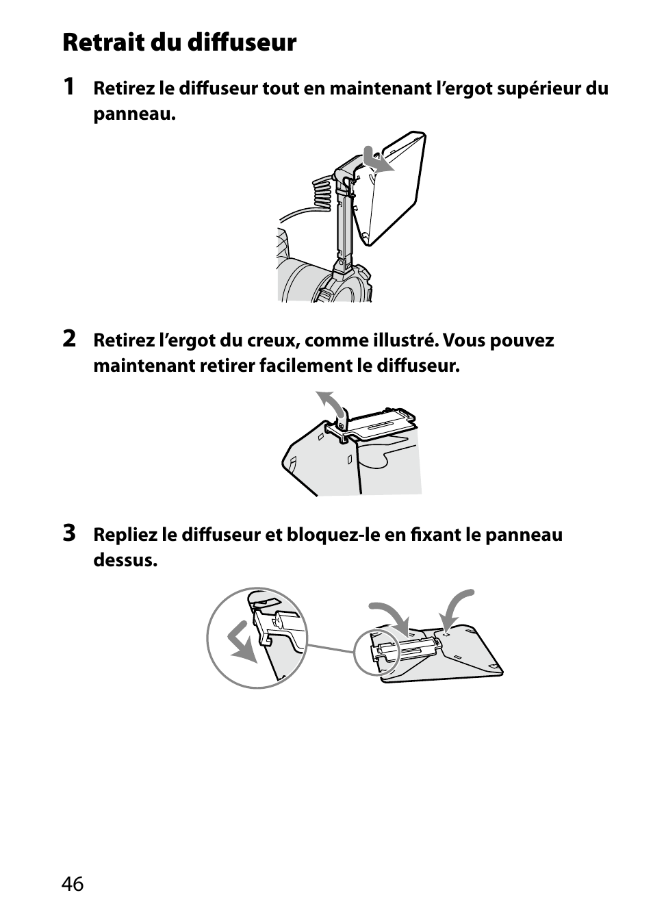 Retrait du diffuseur 1 | Sony HVL-MT24AM User Manual | Page 106 / 293