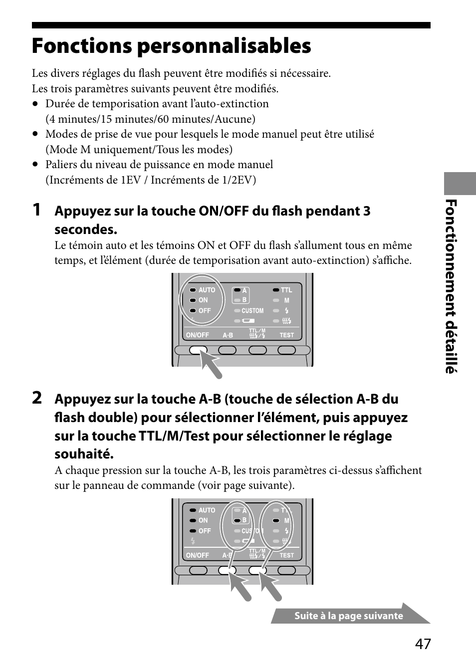 Fonctions personnalisables, Fonc tionnemen t détaillé | Sony HVL-MT24AM User Manual | Page 107 / 293