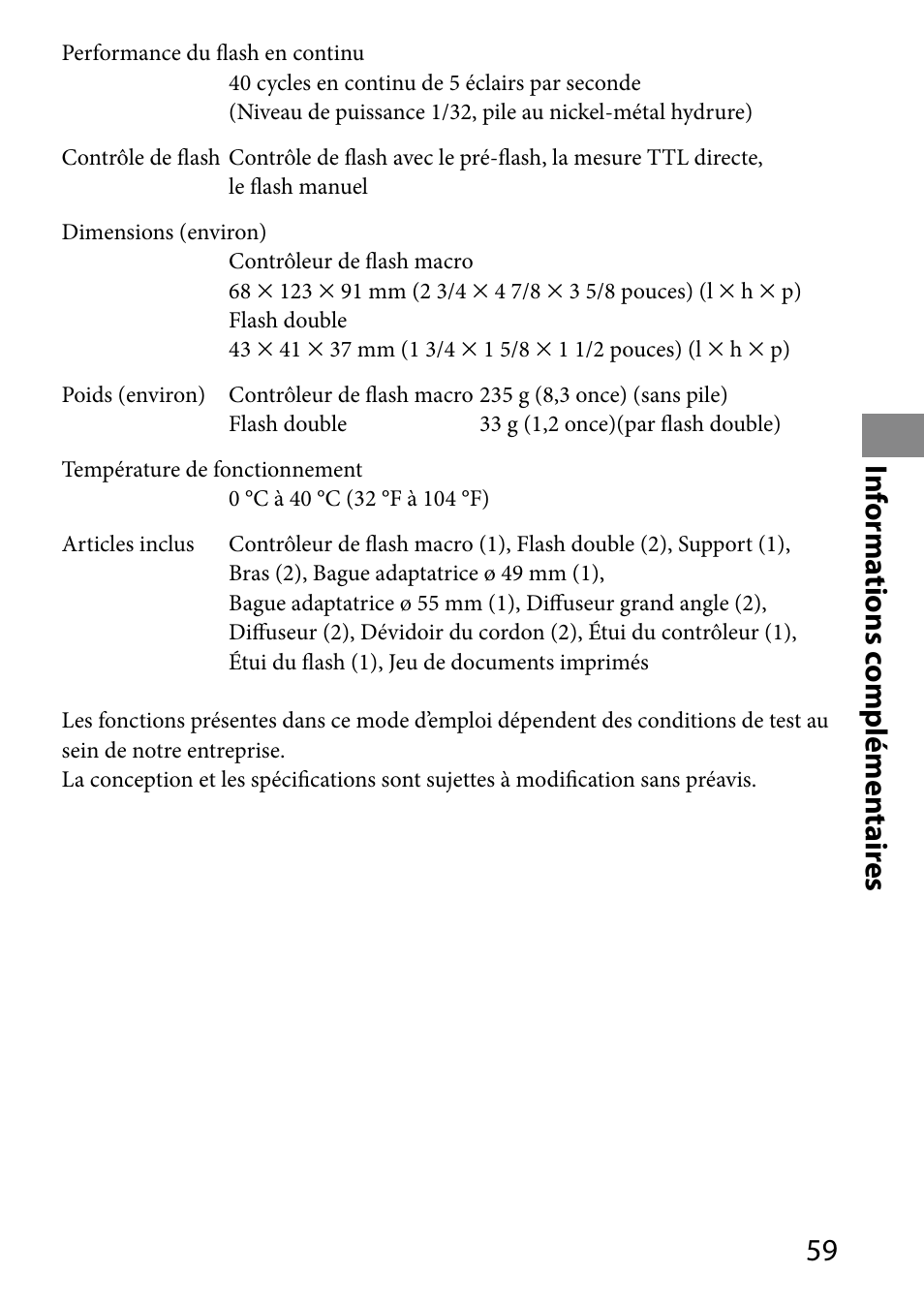 Inf orma tions c omplémen tair es | Sony HVL-MT24AM User Manual | Page 119 / 293