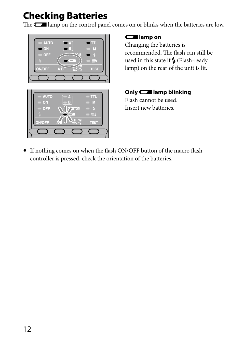 Checking batteries | Sony HVL-MT24AM User Manual | Page 12 / 293