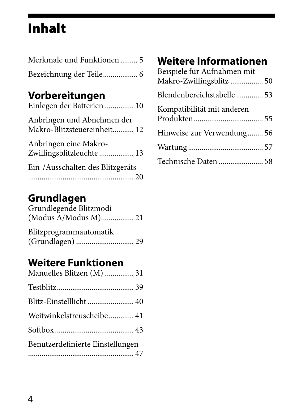 Inhalt, Vorbereitungen, Grundlagen | Weitere funktionen, Weitere informationen | Sony HVL-MT24AM User Manual | Page 122 / 293