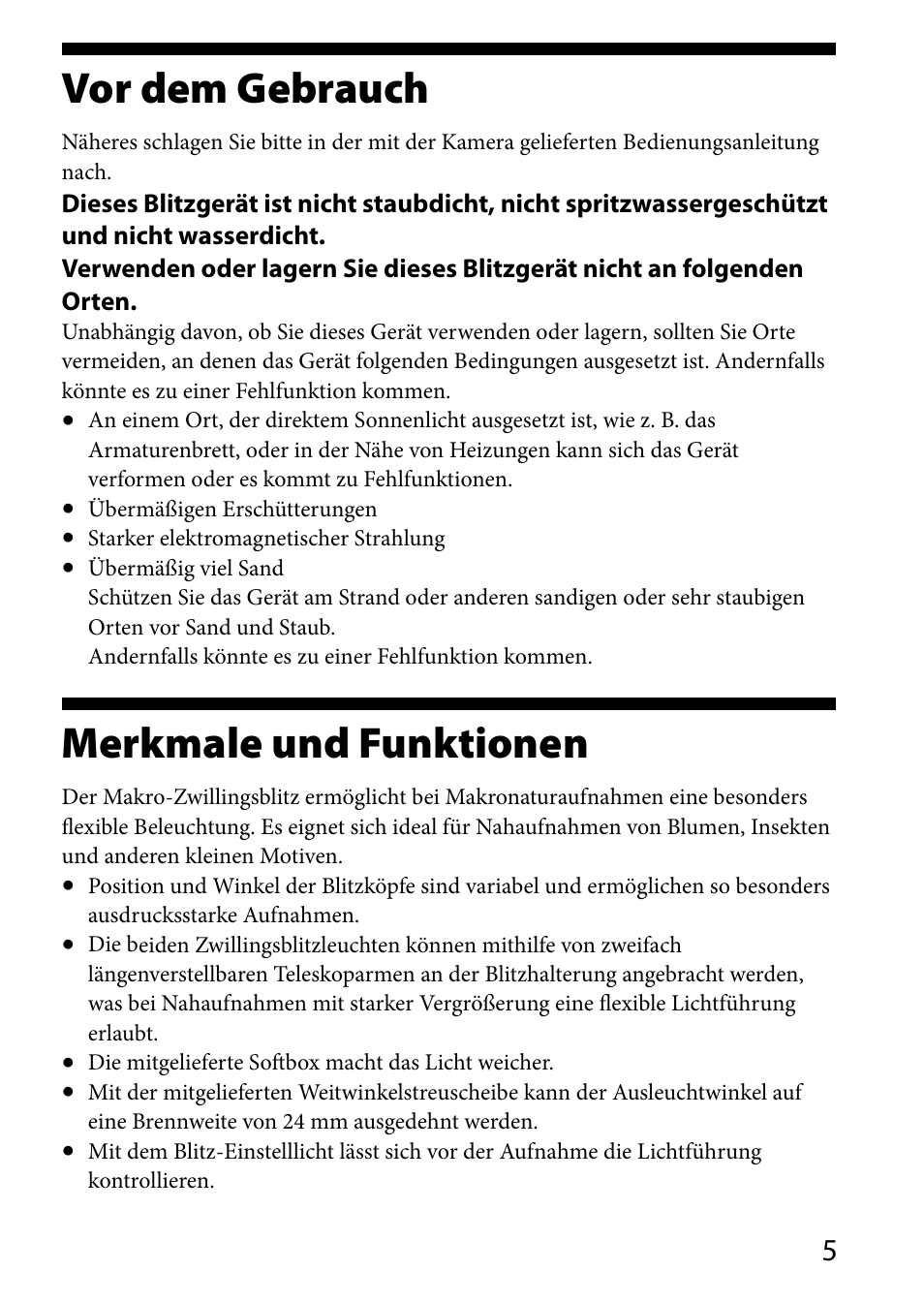 Merkmale und funktionen, Vor dem gebrauch | Sony HVL-MT24AM User Manual | Page 123 / 293