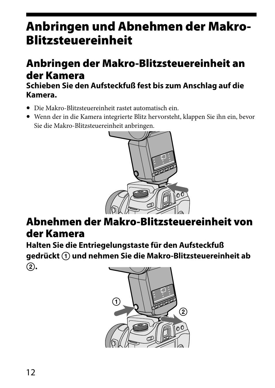 Anbringen und abnehmen der, Makro-blitzsteuereinheit | Sony HVL-MT24AM User Manual | Page 130 / 293