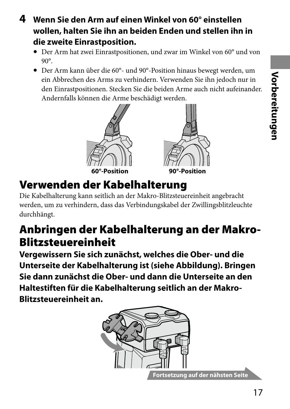 Verwenden der kabelhalterung, 1 vor ber eitungen | Sony HVL-MT24AM User Manual | Page 135 / 293