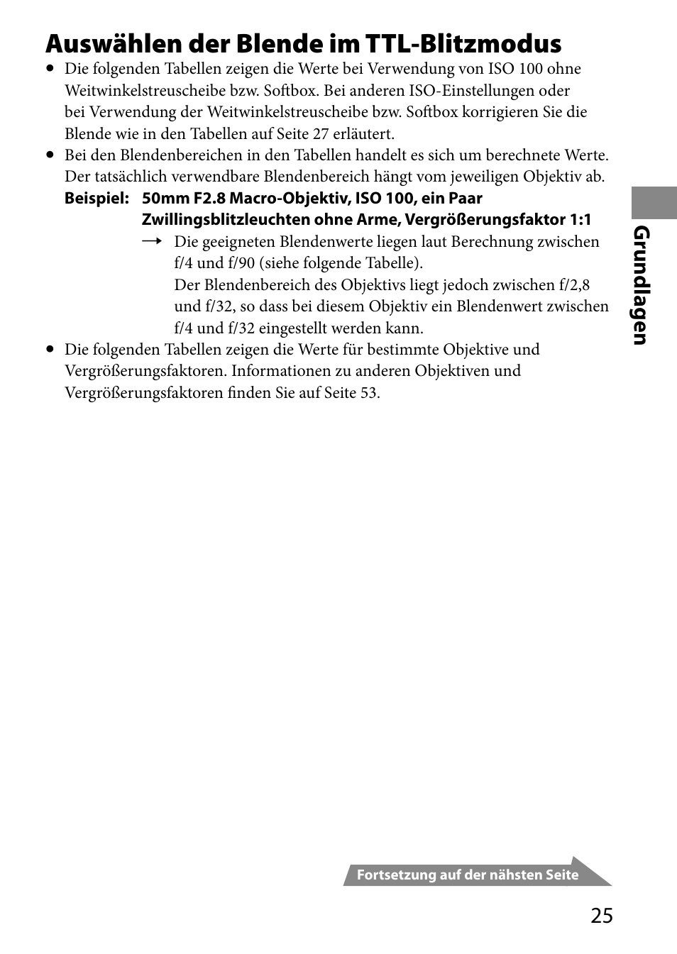 Auswählen der blende im ttl-blitzmodus, G rundlagen | Sony HVL-MT24AM User Manual | Page 143 / 293