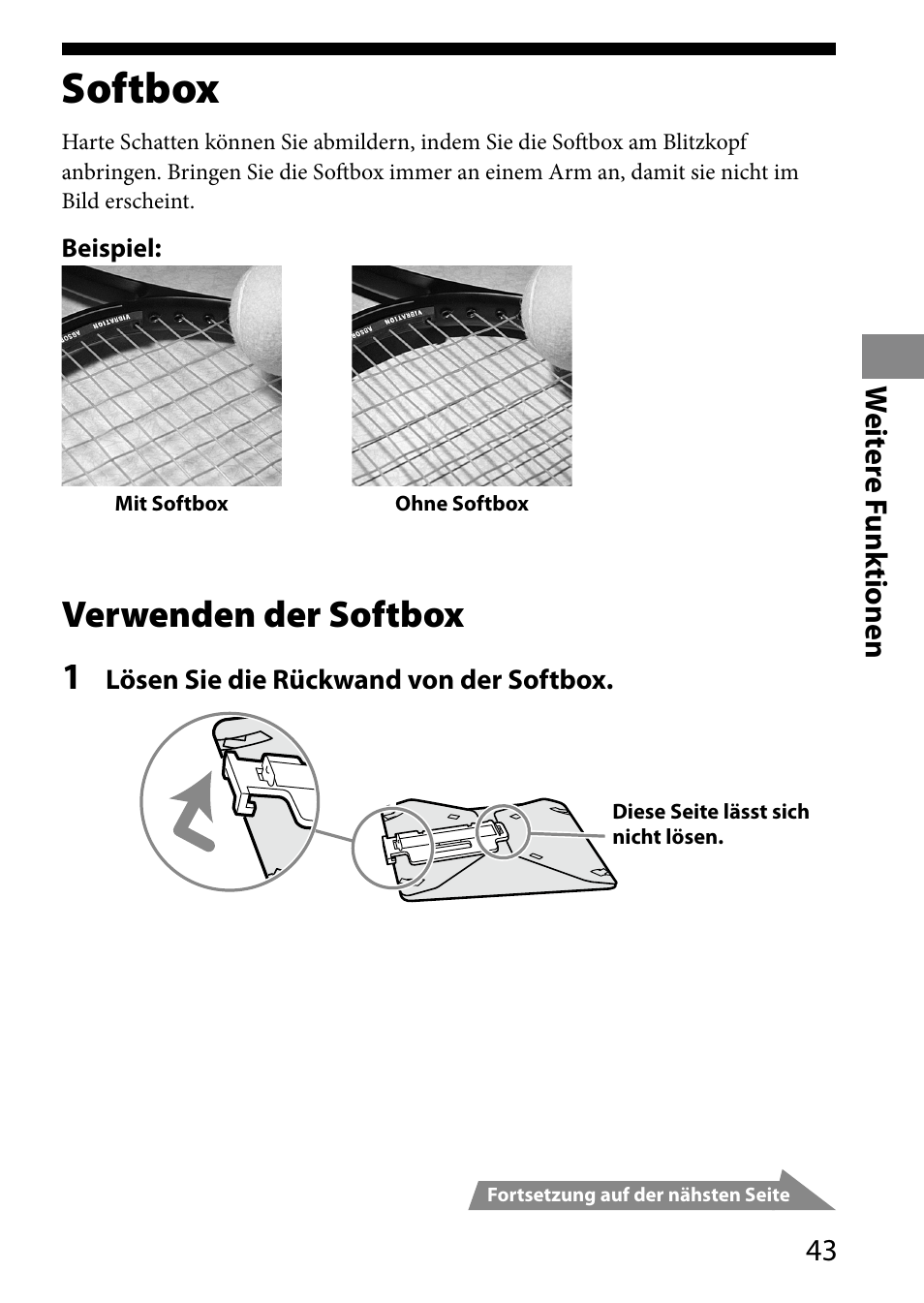 Softbox, Verwenden der softbox 1 | Sony HVL-MT24AM User Manual | Page 161 / 293