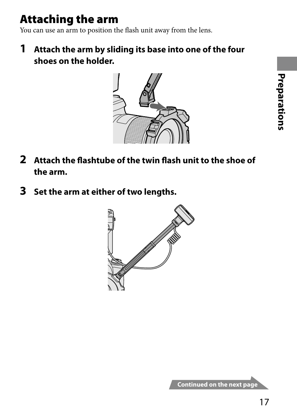 Attaching the arm | Sony HVL-MT24AM User Manual | Page 17 / 293