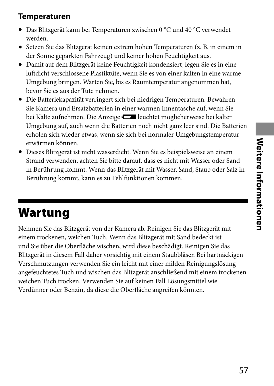 Wartung, W eit er e i nf orma tionen | Sony HVL-MT24AM User Manual | Page 175 / 293