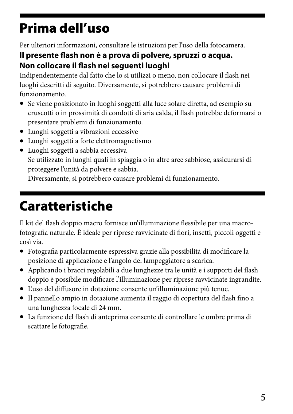Caratteristiche, Prima dell’uso | Sony HVL-MT24AM User Manual | Page 181 / 293
