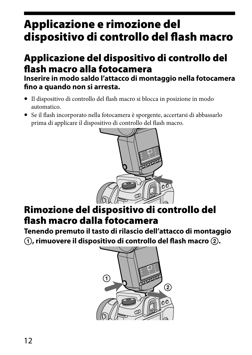 Applicazione e rimozione del, Dispositivo di controllo del flash, Macro | Sony HVL-MT24AM User Manual | Page 188 / 293