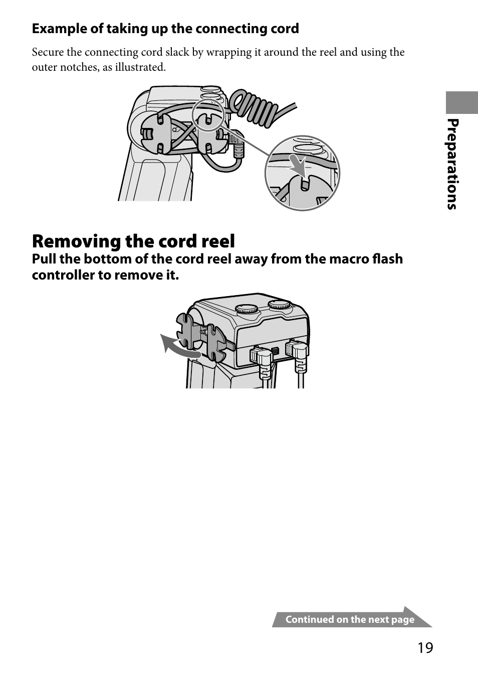 Removing the cord reel | Sony HVL-MT24AM User Manual | Page 19 / 293