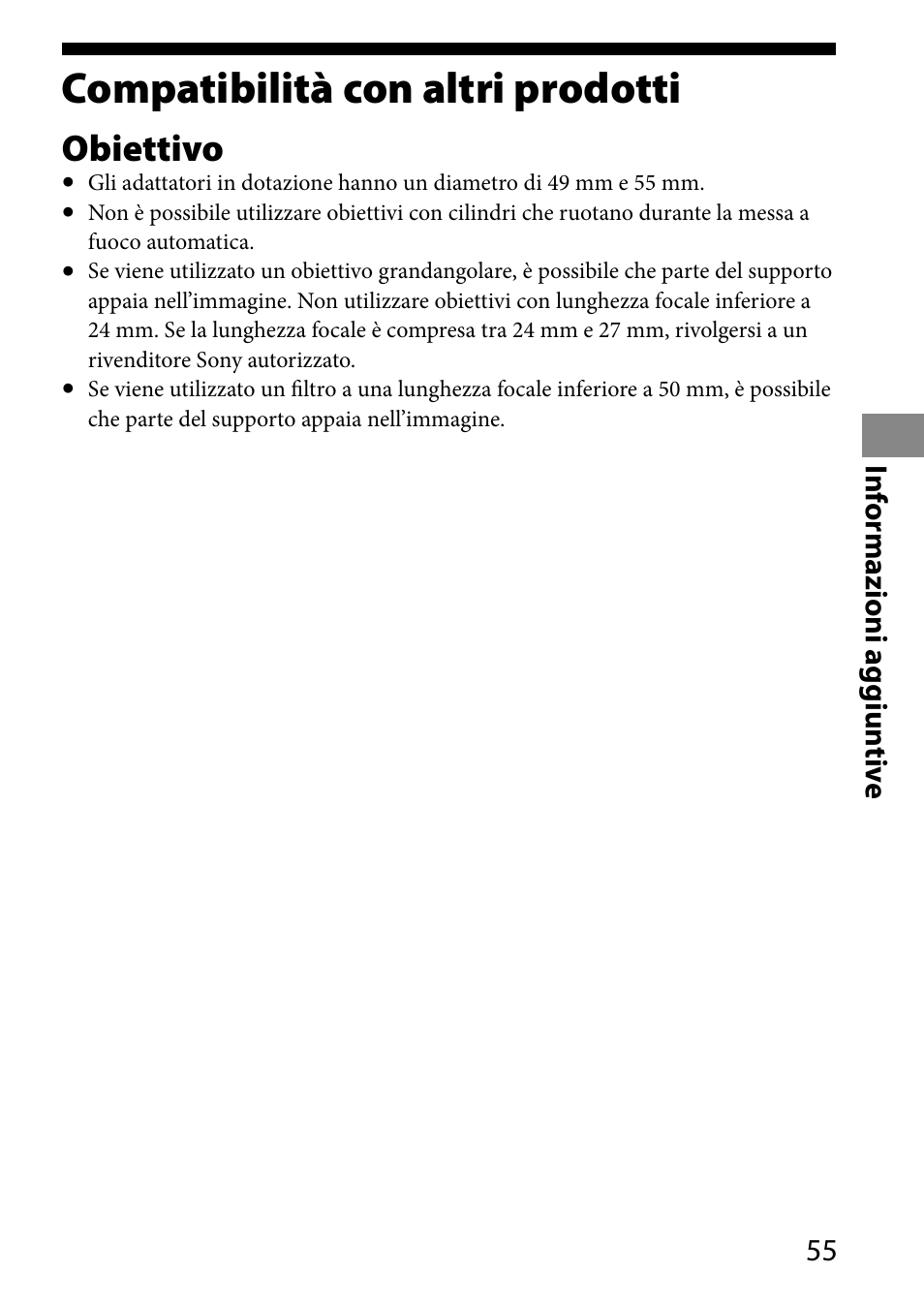 Compatibilità con altri prodotti, Obiettivo | Sony HVL-MT24AM User Manual | Page 231 / 293