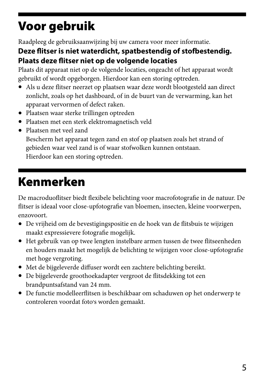 Kenmerken, Voor gebruik | Sony HVL-MT24AM User Manual | Page 239 / 293