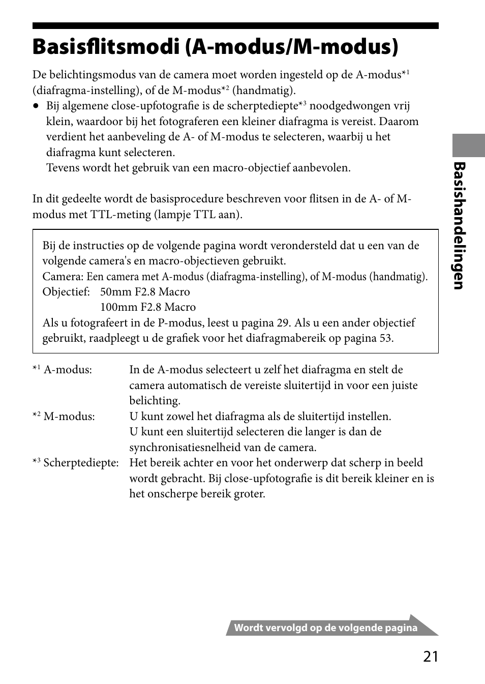 Basishandelingen, Basisflitsmodi (a-modus/m-modus), Basisflitsmodi | A-modus/m-modus), 1 basishandelingen | Sony HVL-MT24AM User Manual | Page 255 / 293