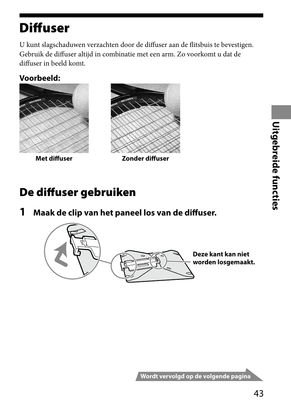 Diffuser, De diffuser gebruiken 1, Uit gebr eide func ties | Sony HVL-MT24AM User Manual | Page 277 / 293