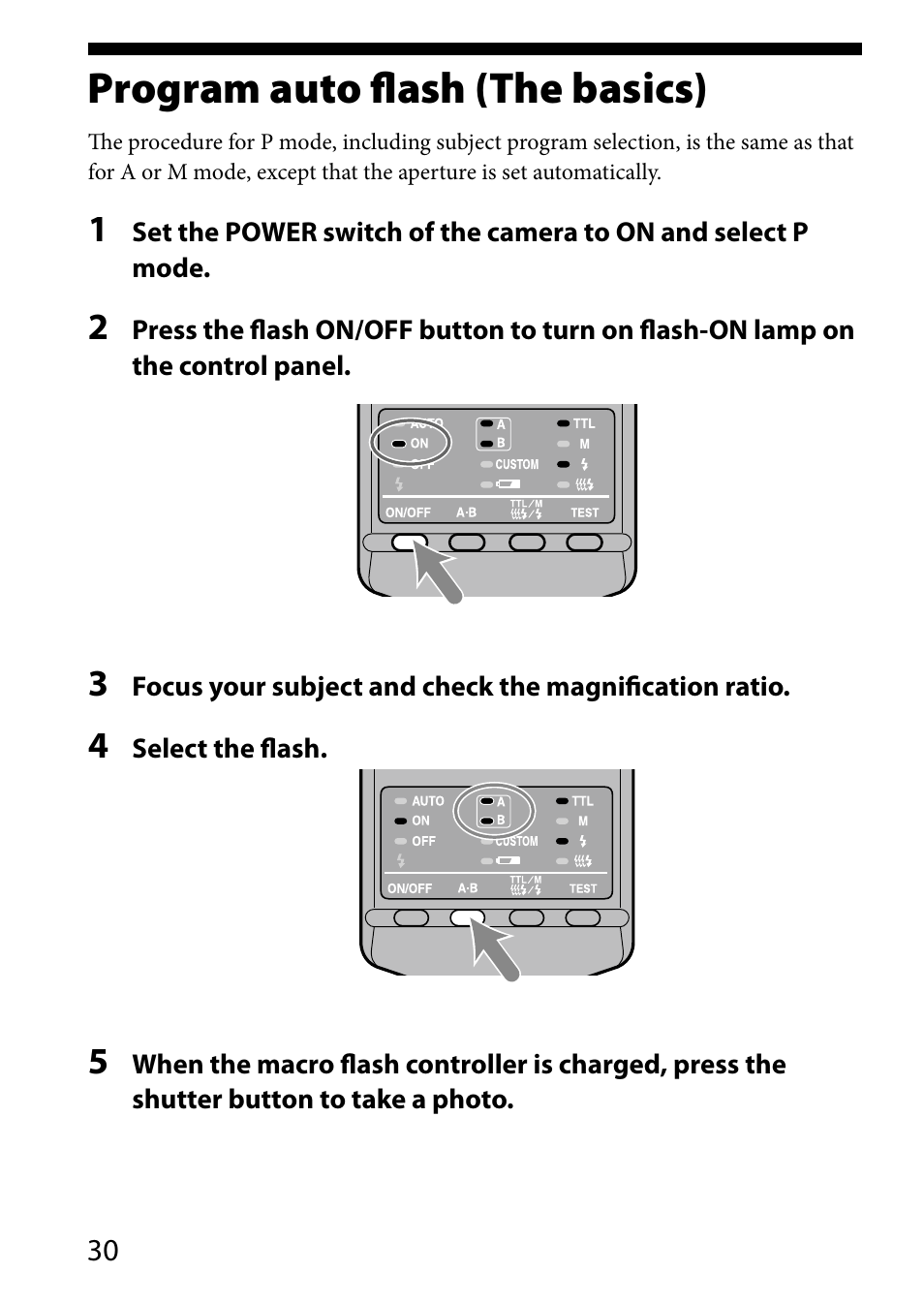 Program auto flash (the basics) | Sony HVL-MT24AM User Manual | Page 30 / 293