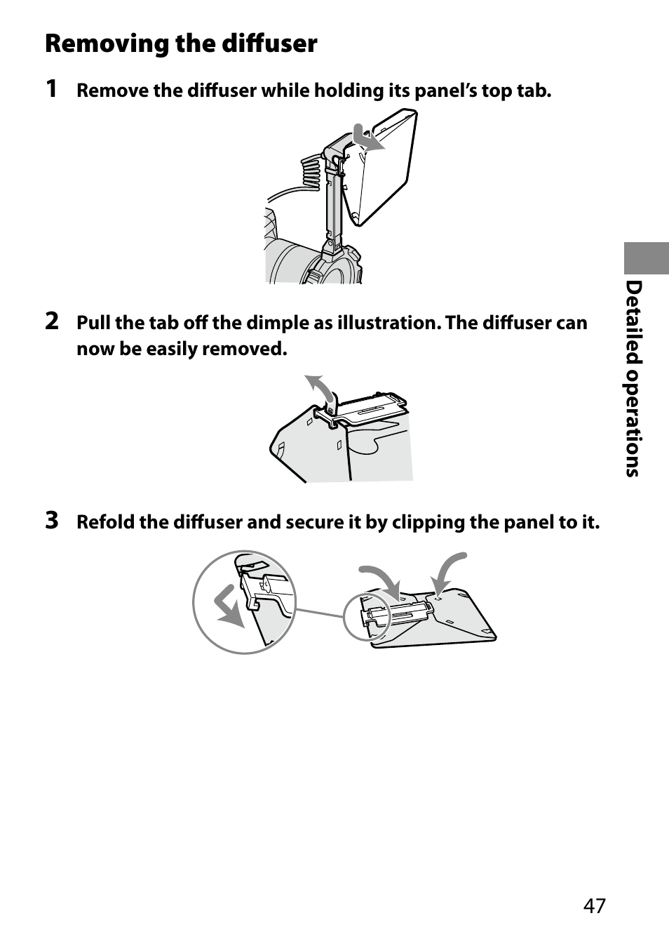 Removing the diffuser 1 | Sony HVL-MT24AM User Manual | Page 47 / 293