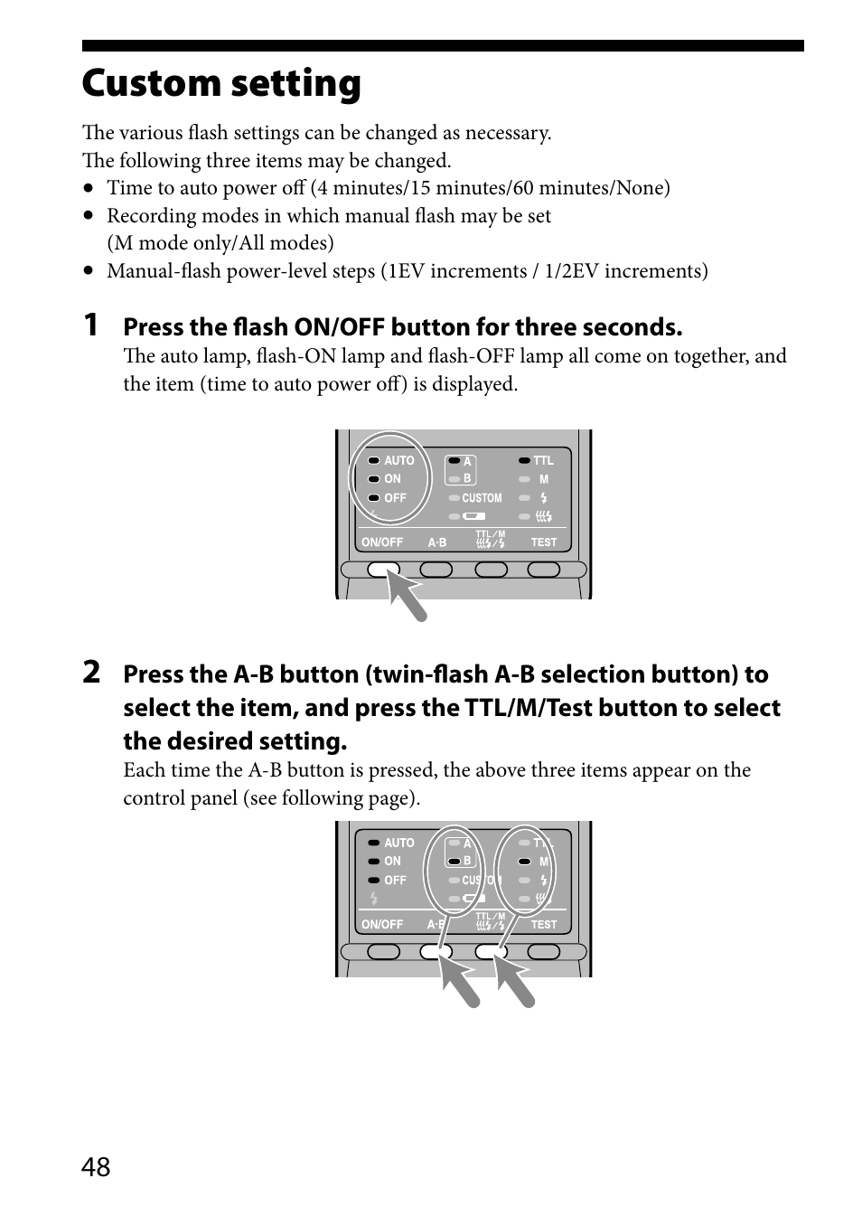 Custom setting | Sony HVL-MT24AM User Manual | Page 48 / 293