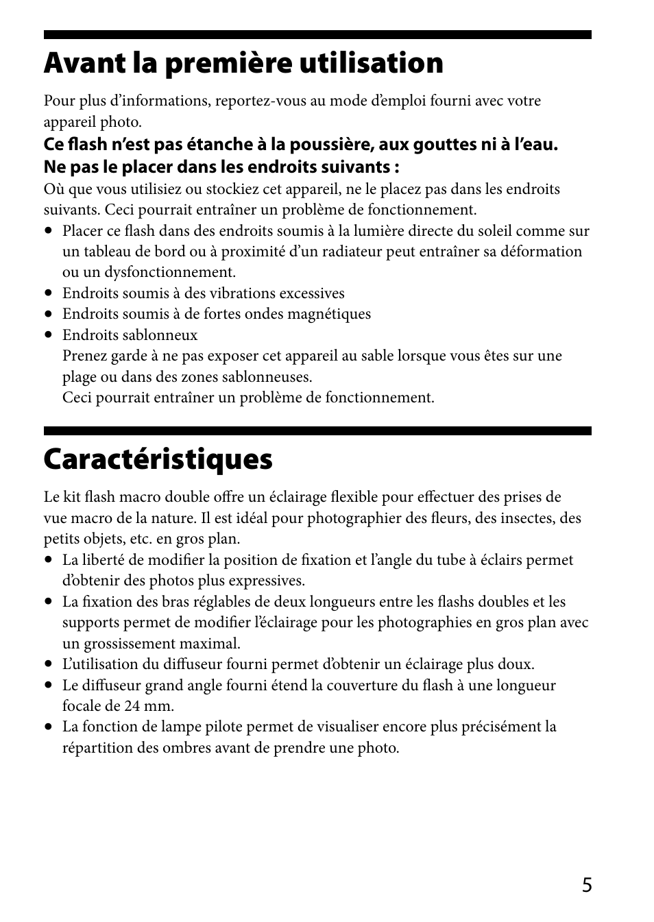 Caractéristiques, Avant la première utilisation | Sony HVL-MT24AM User Manual | Page 65 / 293