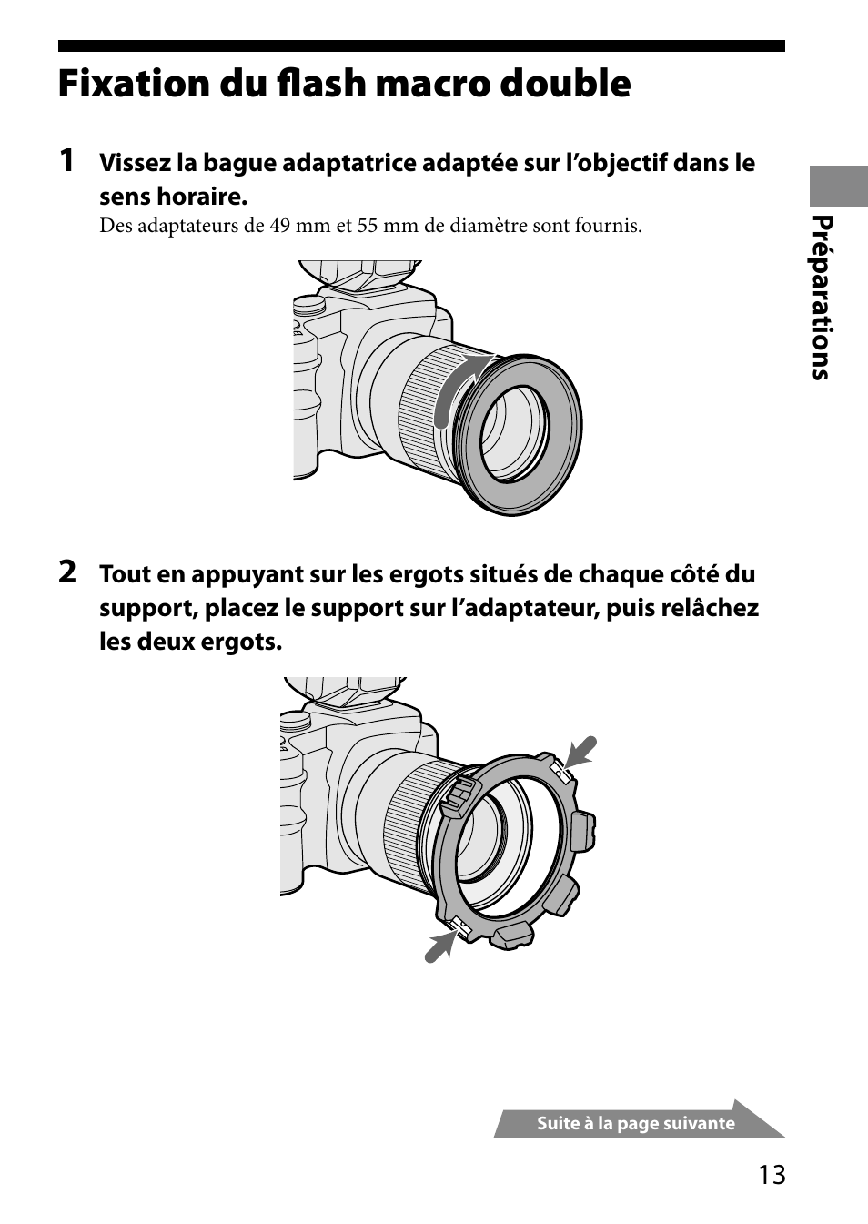 Fixation du flash macro double | Sony HVL-MT24AM User Manual | Page 73 / 293