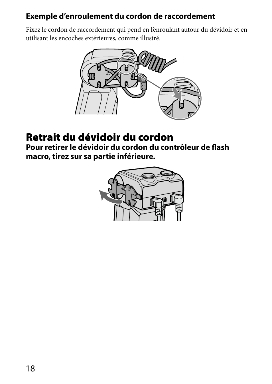 Retrait du dévidoir du cordon | Sony HVL-MT24AM User Manual | Page 78 / 293