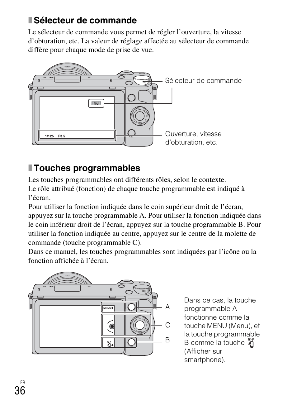 E (36, A (36), Xsélecteur de commande | Xtouches programmables | Sony NEX-5RL User Manual | Page 102 / 663