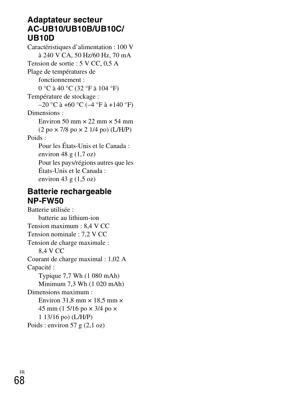 Batterie rechargeable np-fw50 | Sony NEX-5RL User Manual | Page 134 / 663