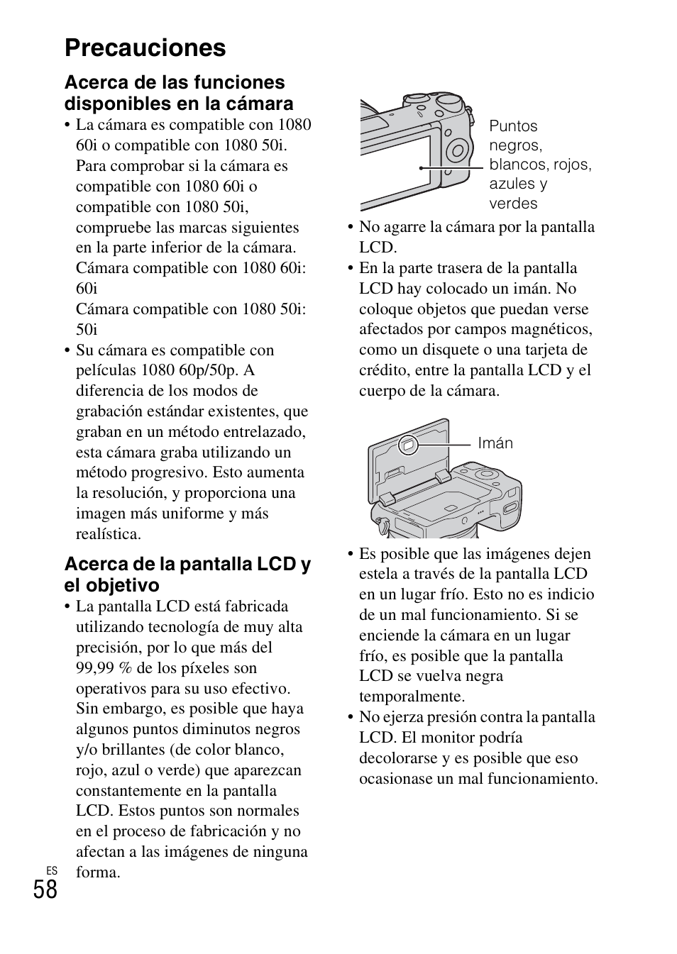 Precauciones, 58 precauciones | Sony NEX-5RL User Manual | Page 262 / 663