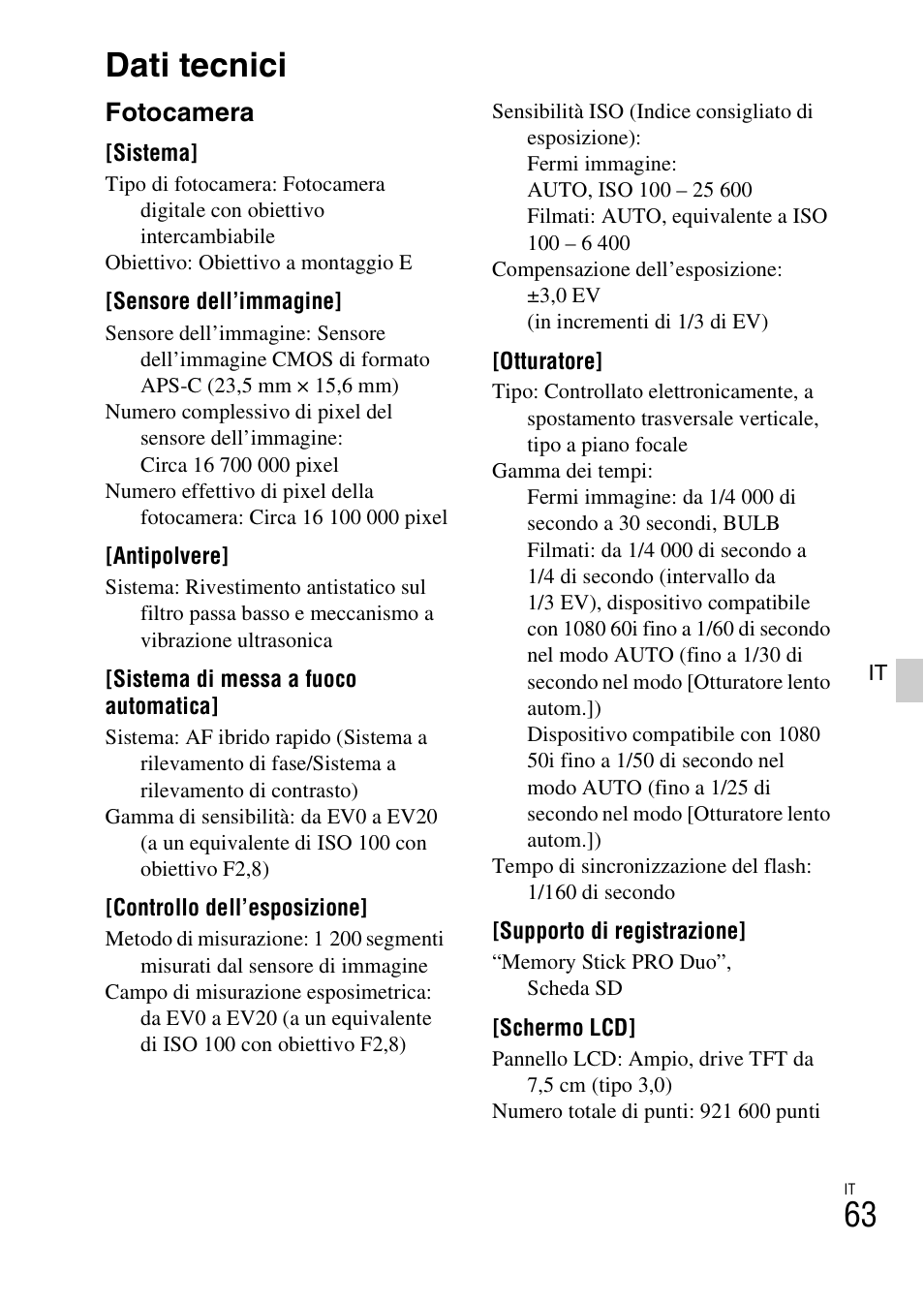 Dati tecnici, Fotocamera | Sony NEX-5RL User Manual | Page 335 / 663