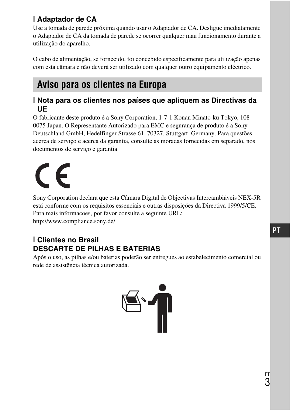 Aviso para os clientes na europa | Sony NEX-5RL User Manual | Page 343 / 663