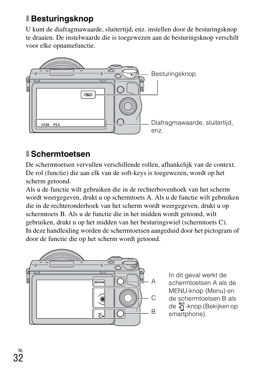 Knop (32), Xbesturingsknop, Xschermtoetsen | Sony NEX-5RL User Manual | Page 440 / 663