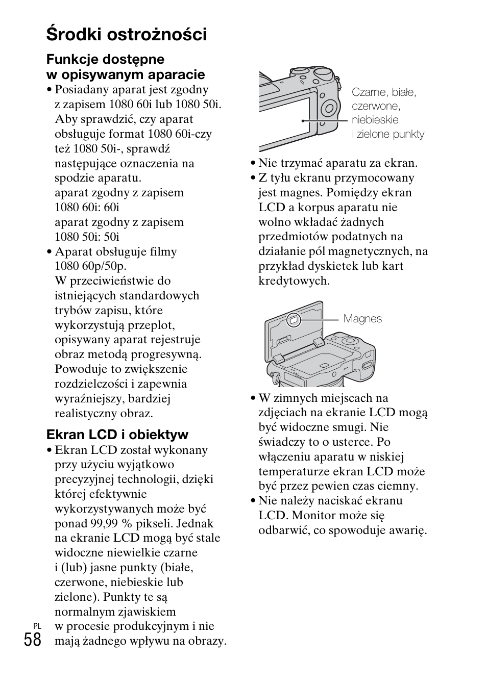 Środki ostrożności, 58 środki ostrożności | Sony NEX-5RL User Manual | Page 532 / 663