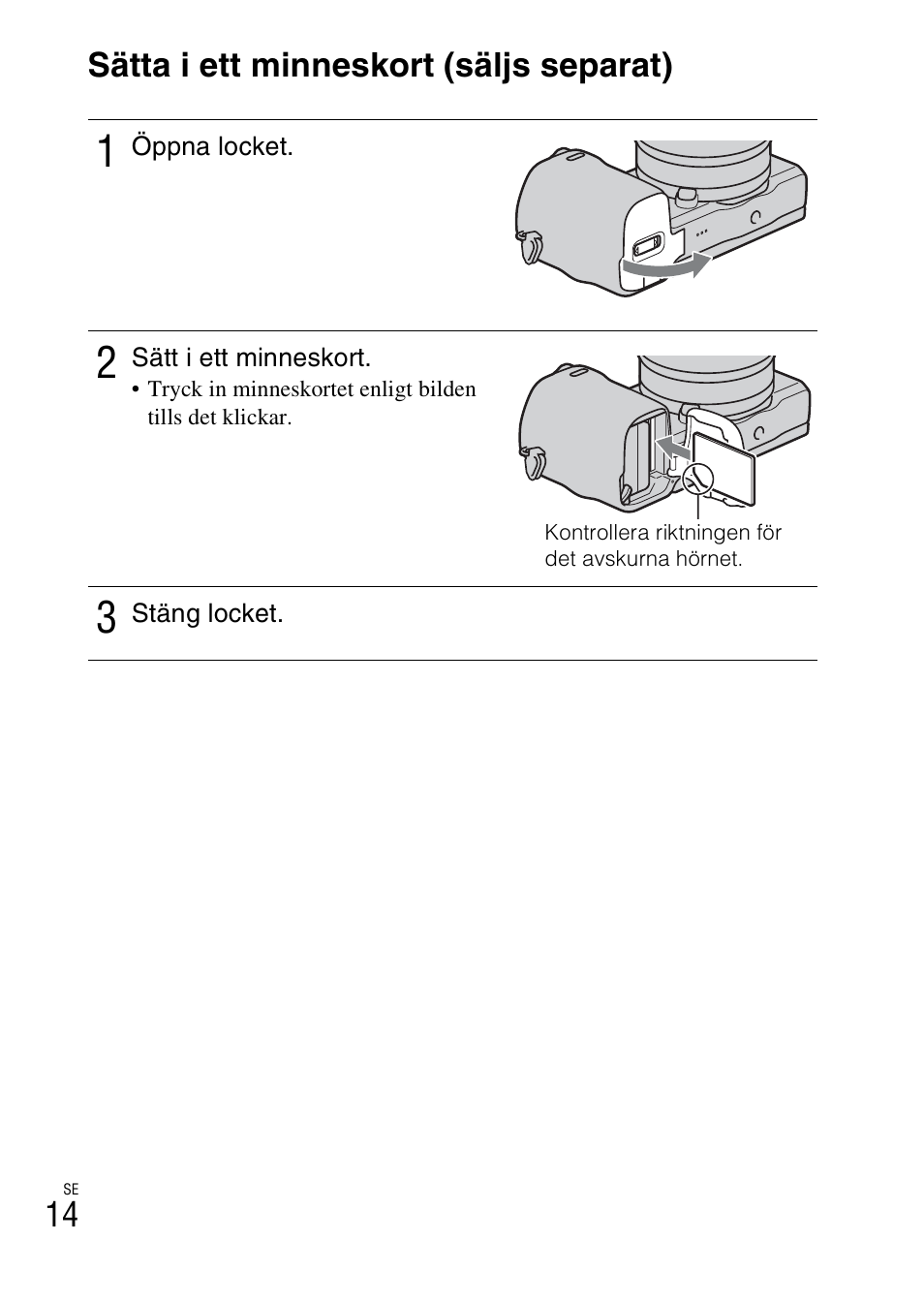 Sätta i ett minneskort (säljs separat), 14 sätta i ett minneskort (säljs separat) | Sony NEX-5RL User Manual | Page 556 / 663