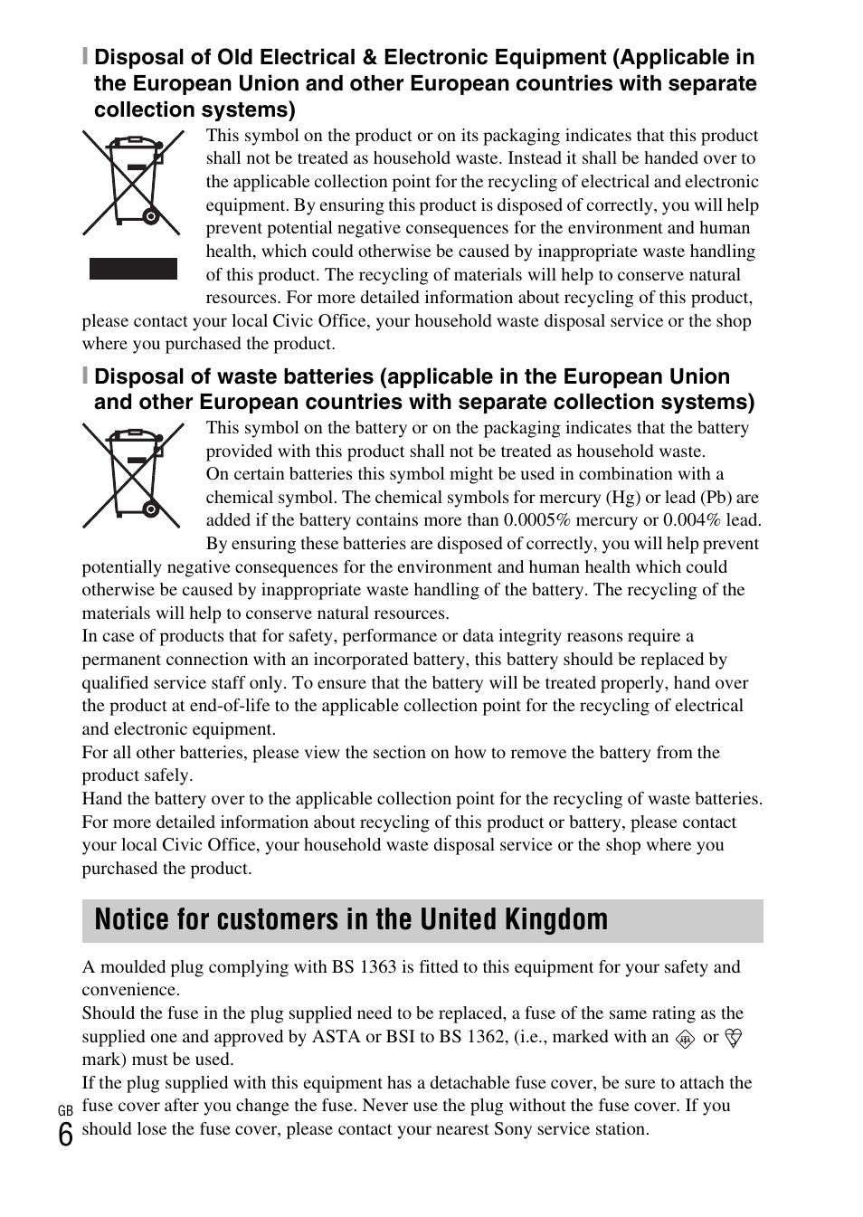 Notice for customers in the united kingdom | Sony NEX-5RL User Manual | Page 6 / 663