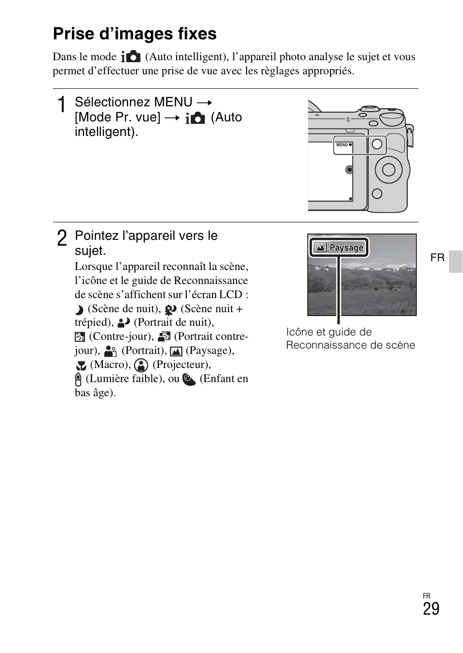 Prise d’images fixes | Sony NEX-5RL User Manual | Page 95 / 663