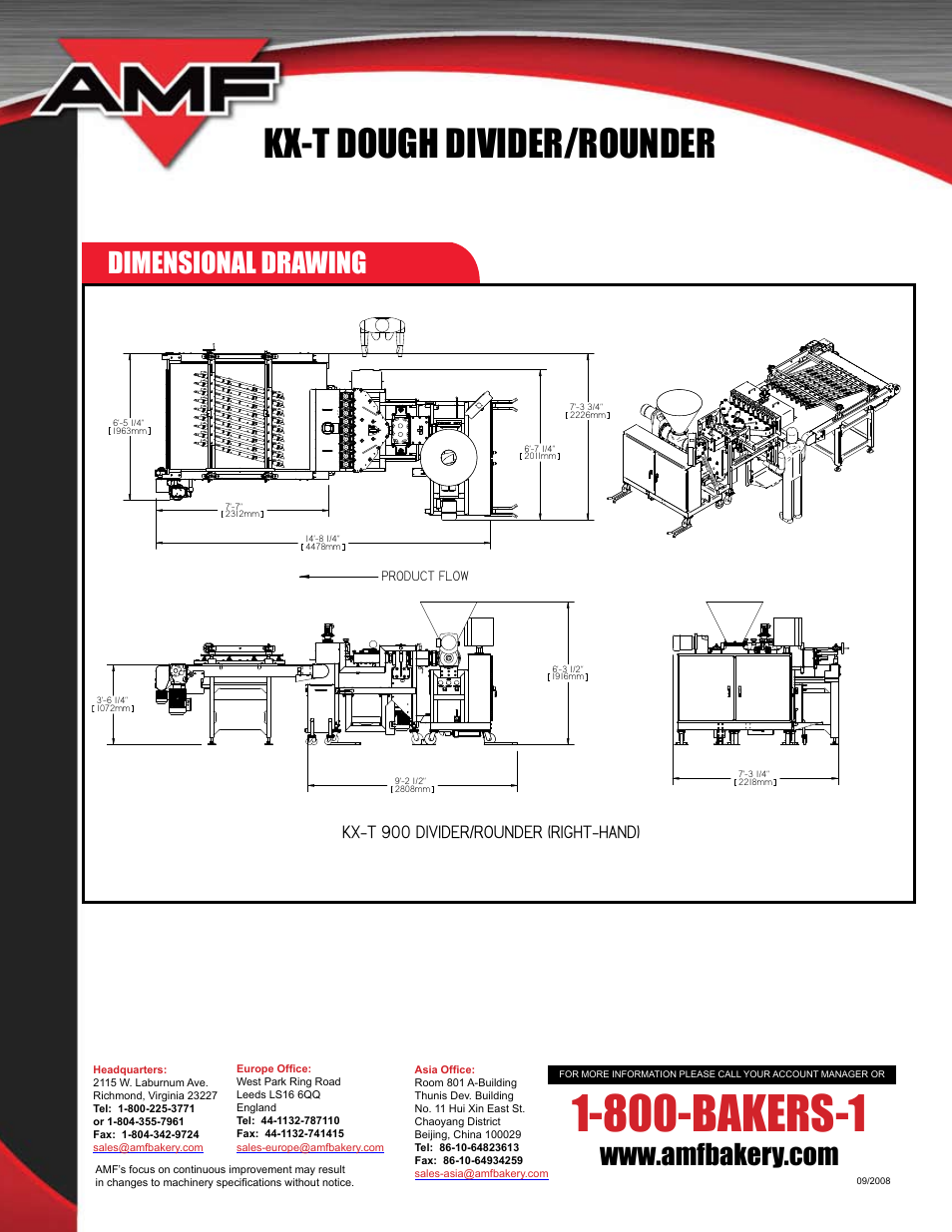 800-bakers-1, Kx-t dough divider/rounder, Dimensional drawing | AMF Dough Divider/Rounder KX-T User Manual | Page 4 / 4