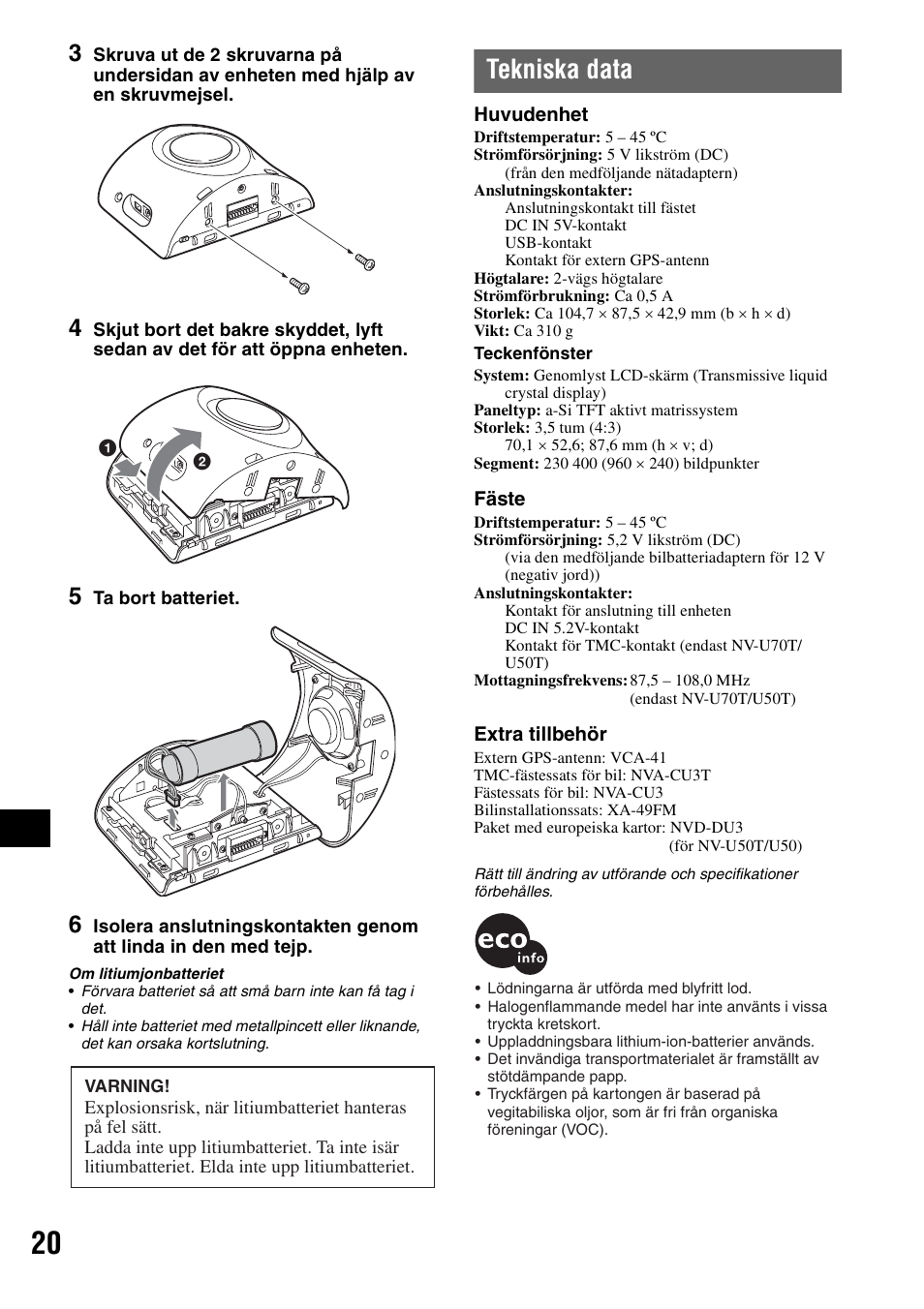 Tekniska data | Sony NV-U50 User Manual | Page 146 / 216