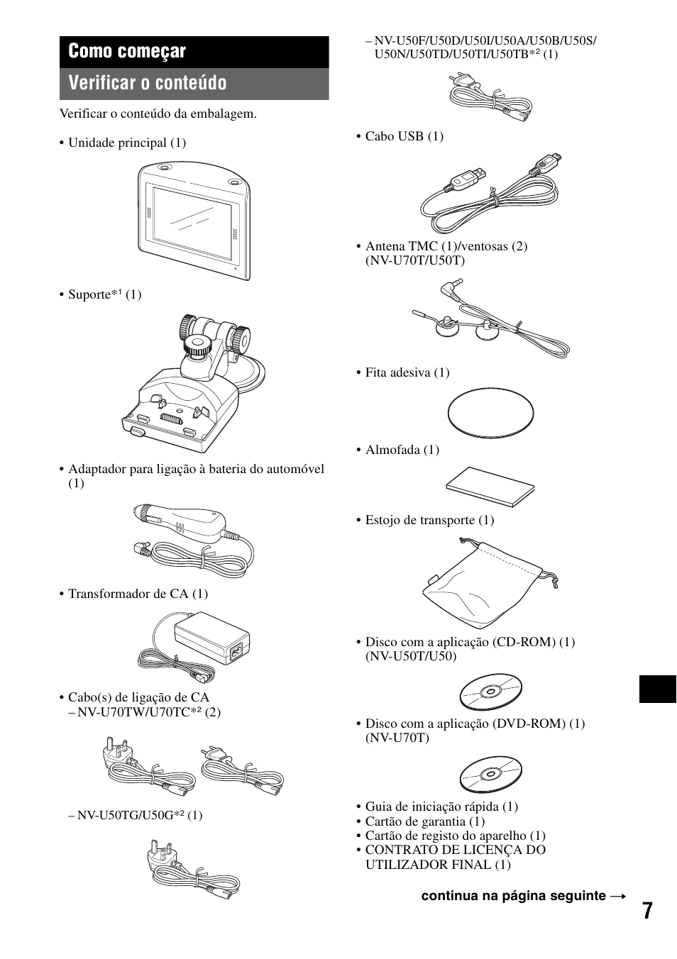 Como começar, Verificar o conteúdo, Como começar verificar o conteúdo | Sony NV-U50 User Manual | Page 153 / 216