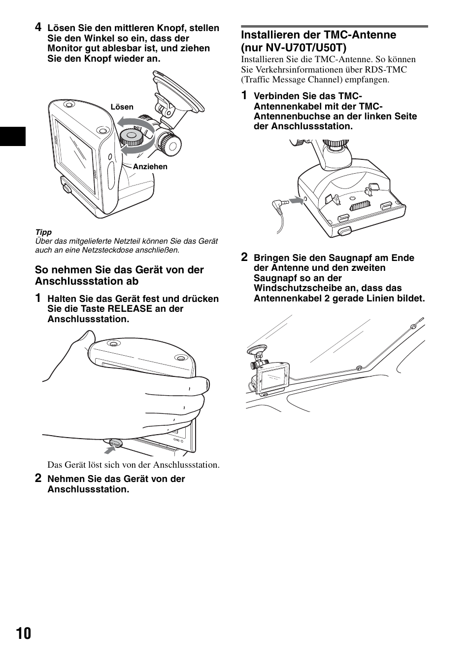 Installieren der tmc-antenne (nur nv-u70t/u50t) | Sony NV-U50 User Manual | Page 30 / 216