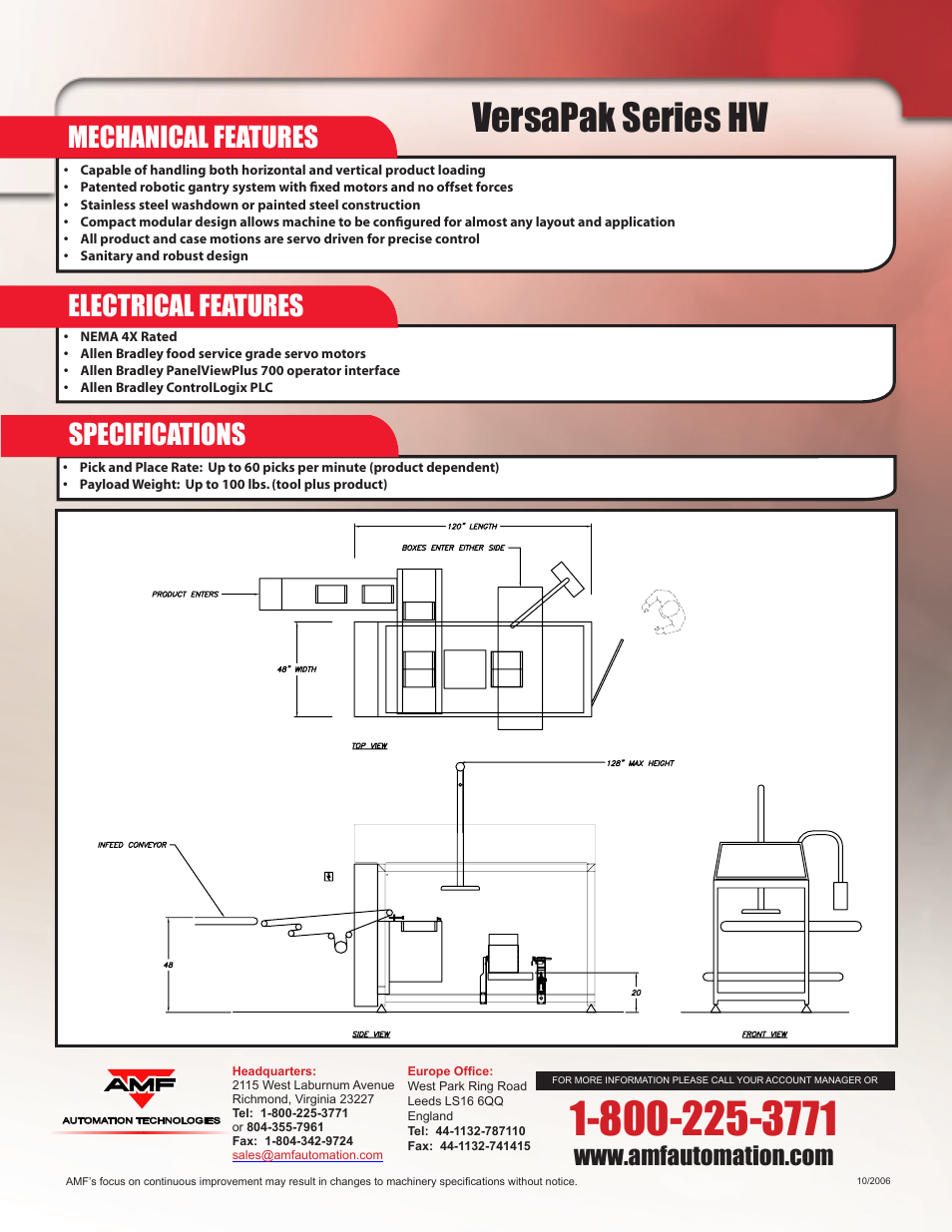 Versapak series hv, Electrical features, Mechanical features | Specifications | AMF VersaPak Series HV User Manual | Page 2 / 2