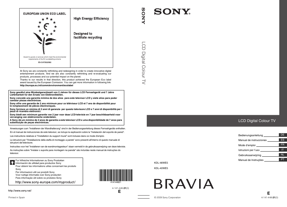 Sony KDL-40WE5 User Manual | 152 pages