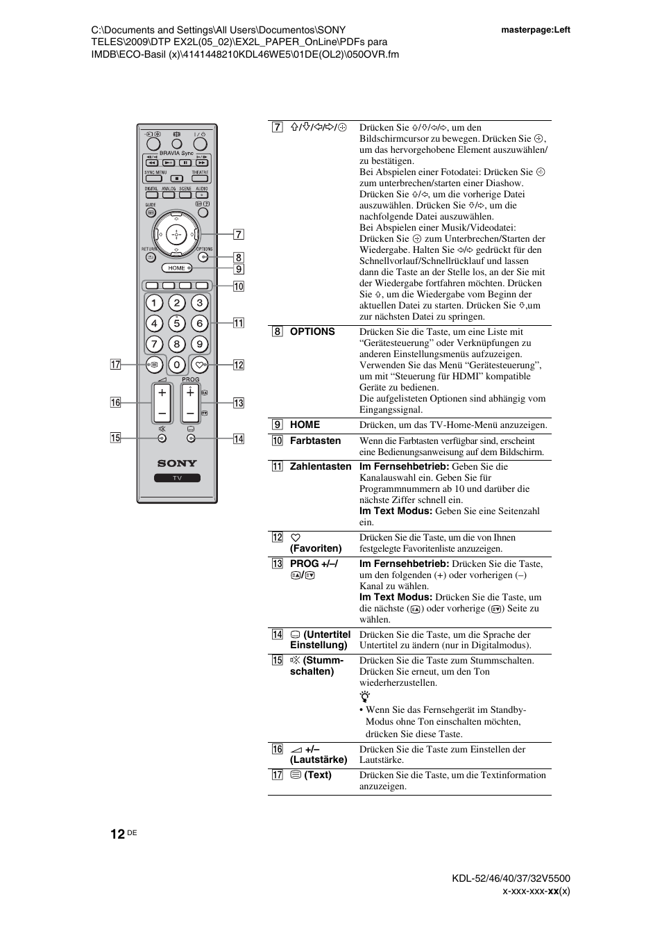 Sony KDL-40WE5 User Manual | Page 12 / 152