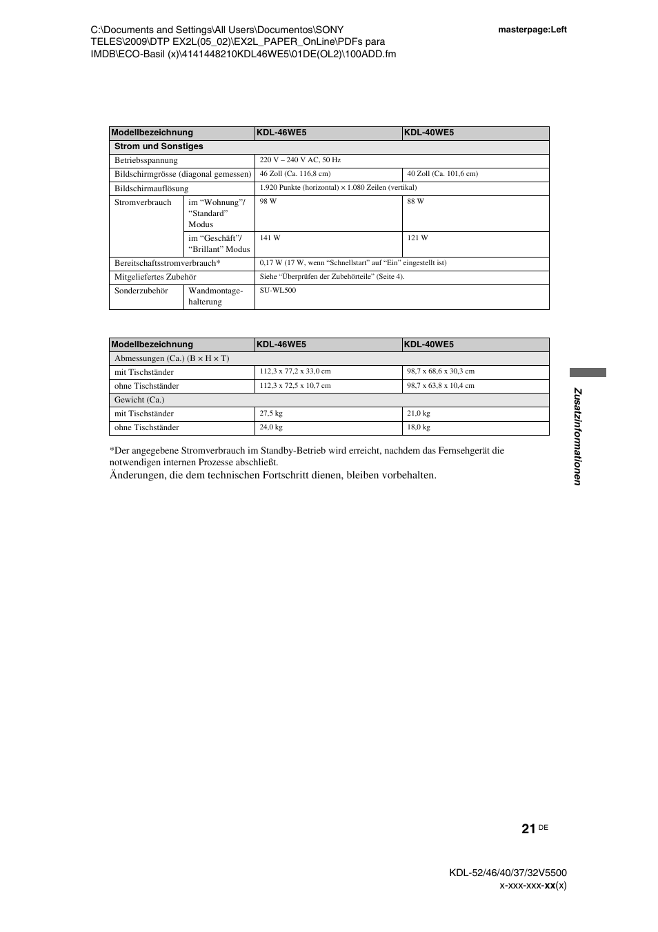 Sony KDL-40WE5 User Manual | Page 21 / 152