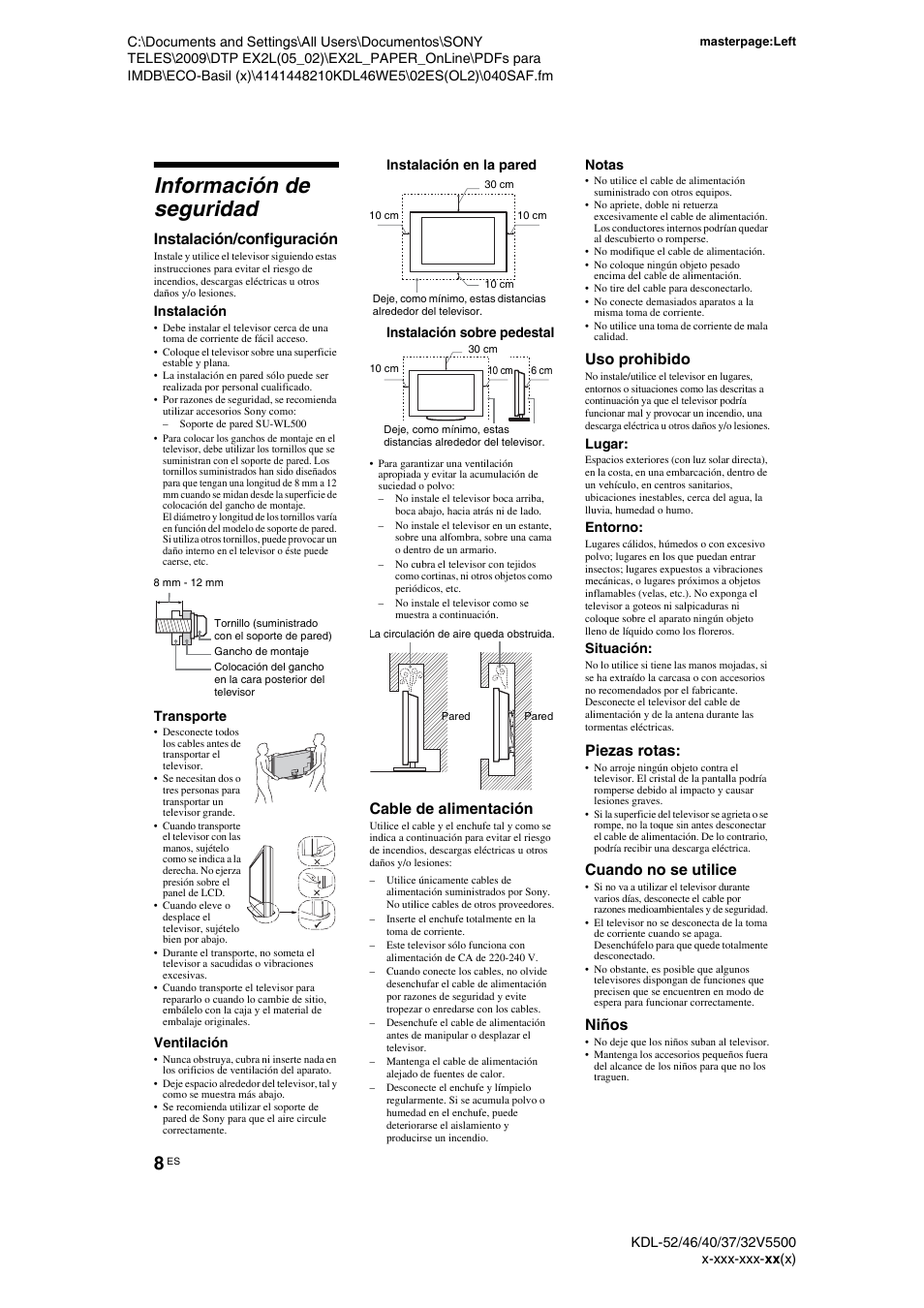 Información de seguridad | Sony KDL-40WE5 User Manual | Page 33 / 152