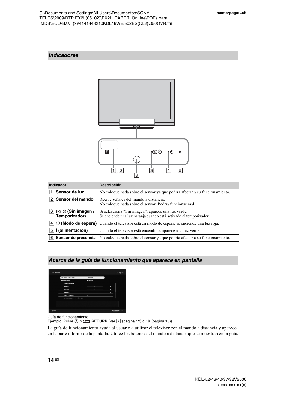 Indicadores | Sony KDL-40WE5 User Manual | Page 39 / 152
