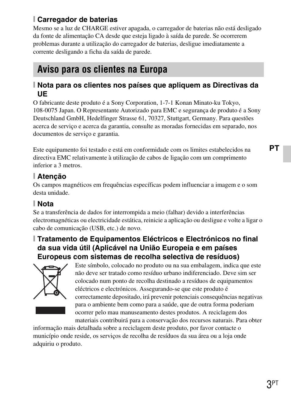 Aviso para os clientes na europa | Sony DSC-TX1 User Manual | Page 101 / 483