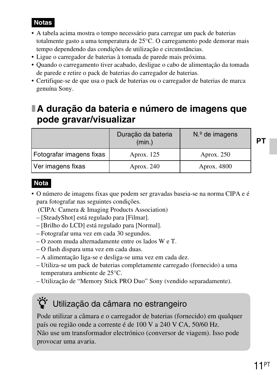 Utilização da câmara no estrangeiro | Sony DSC-TX1 User Manual | Page 109 / 483