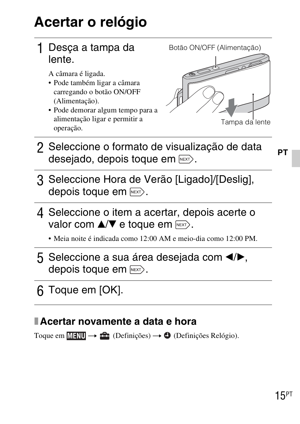 Acertar o relógio | Sony DSC-TX1 User Manual | Page 113 / 483